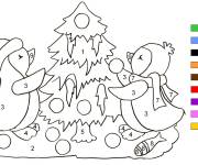 Coloriage Pingouins et sapin de Noel magique couleurs en num&eacute;ros