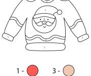 Coloriage Pull de Noel d&eacute;cor&eacute; avec le dessin de p&egrave;re noel par num&eacute;ro