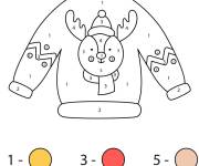 Coloriage Pull de noel d&eacute;cor&eacute; avec renne magique par num&eacute;ro
