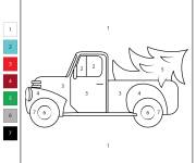 Coloriage Sapin de Noel dans la camion dessin par num&eacute;ro