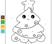 Coloriage Sapin de Noel kawaii magique facile