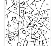 Coloriage Sapin et renne de Noel de dessin anim&eacute;