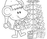 Coloriage Souris mignon qui d&eacute;core le sapin de noel par num&eacute;ros