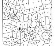 Coloriage Souris qui d&eacute;core la maison pour Noel par num&eacute;ros