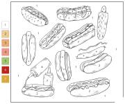 Coloriage Colorie Hotdog magique par num&eacute;ro