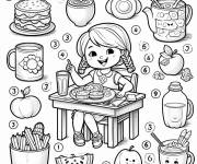 Coloriage et dessins gratuit Fille prends de la nourriture par num&eacute;ro à imprimer