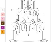 Coloriage et dessins gratuit G&acirc;teau d'anniversaire par num&eacute;ro à imprimer