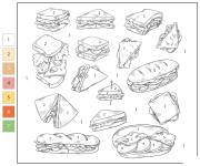 Coloriage Sandwich magique num&eacute;rot&eacute;