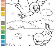 Coloriage B&eacute;b&eacute; Merlebleu et un ver