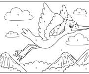 Coloriage Cigogne heureux en volant par num&eacute;ro