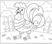 Coloriage Coq de dessin anim&eacute; par num&eacute;ro