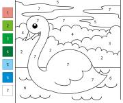Coloriage Cygne kawaii sur la rivi&egrave;re par num&eacute;ro