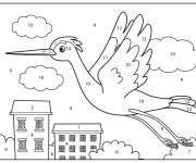 Coloriage Grue en volant sur les maisons