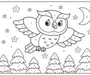 Coloriage Hibou survolant la foret