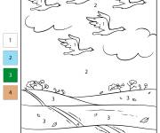 Coloriage Oies d'automne num&eacute;rot&eacute;