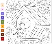 Coloriage Oiseau devant le Nichoir par num&eacute;ro