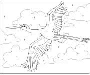 Coloriage Paysage de Cigogne en volant par num&eacute;ro