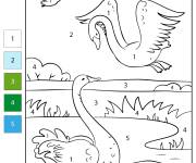 Coloriage Paysage de Cygnes par num&eacute;ro