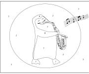 Coloriage Pingouin jouant du saxophone par num&eacute;ro