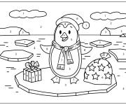 Coloriage Pingouin mignon de No&euml;l