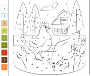 Coloriage Poule de ferme num&eacute;rot&eacute;