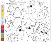 Coloriage Poulets de P&acirc;ques par num&eacute;ro