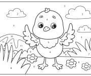 Coloriage Poussin adorable dans la nature