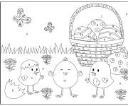 Coloriage Poussins de P&acirc;ques en plein air