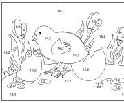 Coloriage Soustraction de Poussin par nombre
