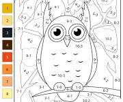 Coloriage Soustraction hibou par nombre