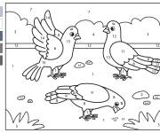 Coloriage Trois Pigeons se nourrirent