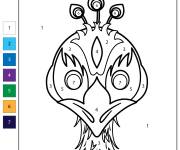 Coloriage Visage de paon num&eacute;rot&eacute;