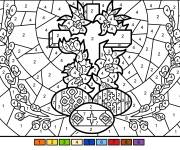 Coloriage Adulte Croix et oeufs de P&acirc;ques par num&eacute;ro