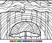 Coloriage Arc-en-ciel et pluie par num&eacute;ro
