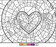 Coloriage Cupidon et coeurs num&eacute;rot&eacute; pour adulte