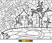 Coloriage Illustration de la maison hant&eacute;e par num&eacute;ro