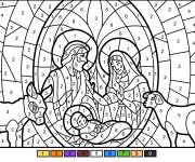 Coloriage la sc&egrave;ne de la Cr&egrave;che par num&eacute;ro