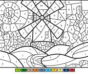 Coloriage Moulin &agrave; vent num&eacute;rot&eacute; pour adulte