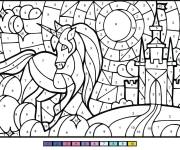 Coloriage Paysage de licorne devant le ch&acirc;teau pour adulte