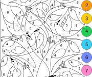 Coloriage et dessins gratuit Paysage des oiseaux du printemps magique par num&eacute;ro à imprimer