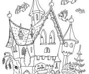 Coloriage C'est le temps des chauves souris pour sortir de la maison hant&eacute;e