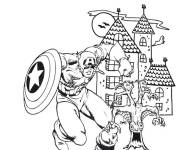 Coloriage et dessins gratuit Captain America devant une maison hant&eacute;e à imprimer