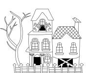 Coloriage Chat noir dans la Maison Hant&eacute;e