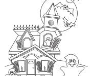 Coloriage Chauve souris et fant&ocirc;mes sortant de la maison hant&eacute;e