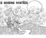 Coloriage Etrange maison hant&eacute;e dans la compagne