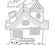 Coloriage Fantome, maison et chauve souris maternelle