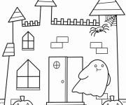 Coloriage Illustration facile d'un ch&acirc;teau hant&eacute;