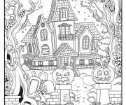 Coloriage Illustration maison hant&eacute;e