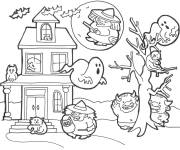 Coloriage et dessins gratuit La f&ecirc;te des monstres devant la maison hant&eacute;e à imprimer