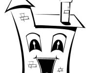 Coloriage La maison avec un visage souriant
